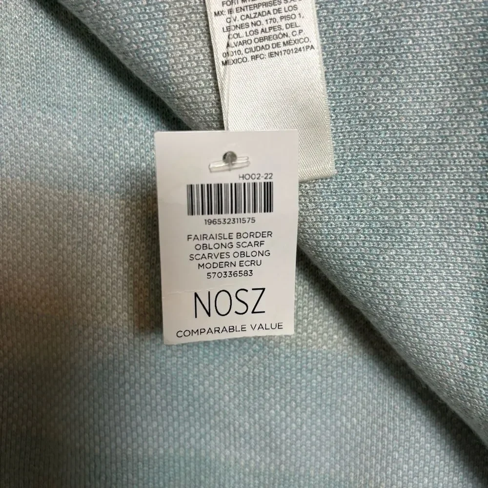 Chico's Fall Winter Scarf Ivory and Ice Blue Pattern 100% Rayon cozy soft NEW
